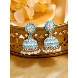 Estele Rhodium Plated Floral Jhumkas Earrings-picture-22