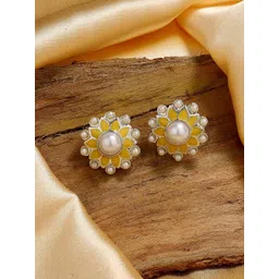 Estele Rhodium-Plated Floral Studs Earrings-picture-36
