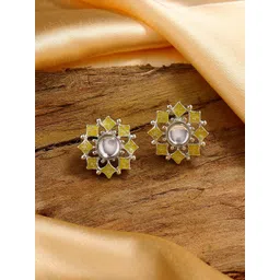 Estele Rhodium-Plated Floral Studs Earrings-picture-16