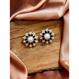 Estele Rhodium-Plated Floral Studs Earrings-picture-20