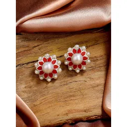 Estele Rhodium-Plated Floral Studs Earrings-picture-20