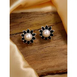 Estele Rhodium Plated Floral Studs Earrings-picture-15