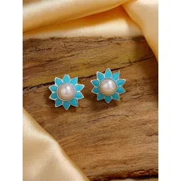 Estele Rhodium-Plated Floral Studs Earrings image 1