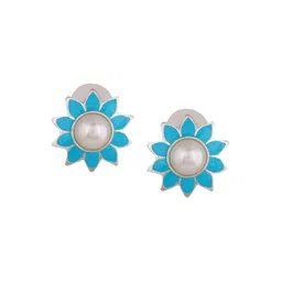 Estele Rhodium-Plated Floral Studs Earrings image 3