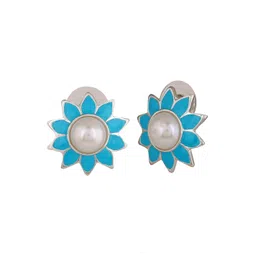Estele Rhodium-Plated Floral Studs Earrings image 4