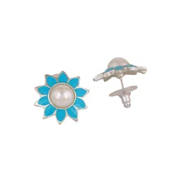 Estele Rhodium-Plated Floral Studs Earrings image 2