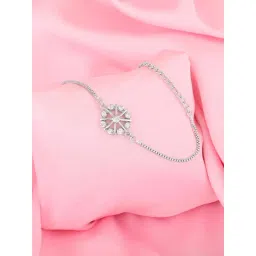 Estele Rhodium-Plated Flower-Shaped Bracelet with Crystals for Women-picture-12