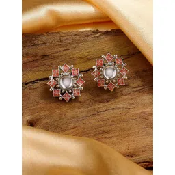 Estele Rhodium-Plated Kundan Studded Floral Studs Earrings-picture-21