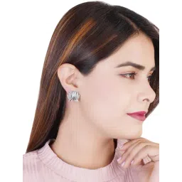 Estele Rhodium-Plated Lotus Oxidized Stud Earrings for Women-picture-23