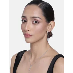 Estele Rhodium-Plated Musical Note White Crystal Pendant & Earring Set for Women image 1