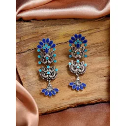 Estele Rhodium Plated Peacock Shaped Drop Earrings-picture-30