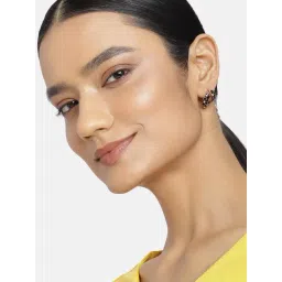 Estele Rose Gold-Plated Black Flower Print Stud Earrings for Women-picture-33