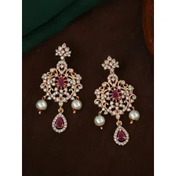 Estele Rose Gold-Plated CZ Charming Pearls Dangler Earrings-picture-24