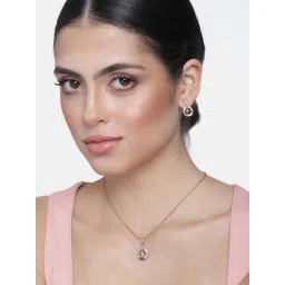 Estele Rose Gold-Plated Drop-Shaped Blue & White Crystal Pendant Set for Women-picture-40