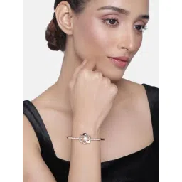 Estele Rose Gold-Plated Flower Bracelet with Black & White Enamel for Women-picture-30