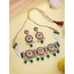 Estele Women Gold-Plated Crystals Studded & Beaded Jewellery Set-picture-10