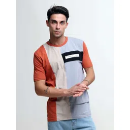 Estilocus Men Colourblocked Round Neck Cotton T-shirt-picture-12