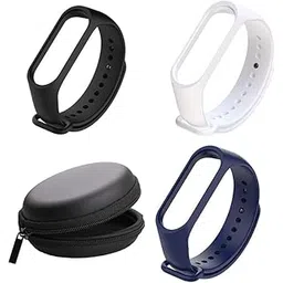 Estrenar Black, White, Navy Blue Combo for Mi band 3 & 4 Strap with Storage Case Pouch Original Soft Silicone Adjustable Replacement Wristband Straps Bands Belt for Xiaomi M3 M4 Fitness Band Pack of 3-picture-12