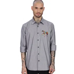 Eszett Abstract Horse Embroidered Spread Collar Cotton Casual Shirt-picture-27