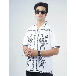 Eszett Floral Printed Cuban Collar Short Sleeves Pure Cotton Shirt-picture-26