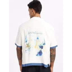 Eszett Graphic Printed Cuban Collar Cotton Oversized Casual Shirt-picture-11