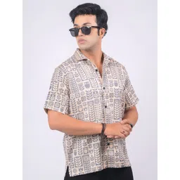 Eszett Men Floral Printed Cuban Collar Pure Cotton Casual Shirt-picture-18