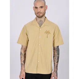 Eszett Palm Tree Embroidered Spread Collar Oversized Cotton Casual Shirt-picture-14