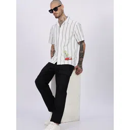 Eszett Striped Cuban Collar Cotton Shirt-picture-32