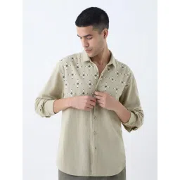 ETA by Westside Beige Embroidered Relaxed-Fit Cotton Shirt image 1