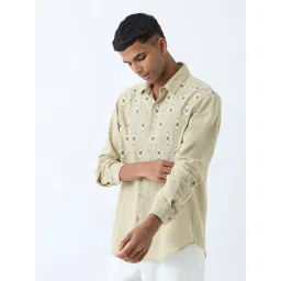 ETA by Westside Beige Embroidered Relaxed-Fit Cotton Shirt image 3