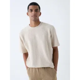 ETA by Westside Beige Self-Textured Relaxed-Fit Cotton-Blend T-Shirt-picture-33