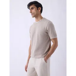 ETA by Westside Beige Woven-Textured Relaxed-Fit Cotton T-Shirt-picture-12