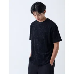 ETA by Westside Black Textured Relaxed-Fit Cotton-Blend T-Shirt-picture-38