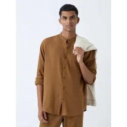 ETA by Westside Brown Crinkle-Textured Relaxed-Fit Cotton Shirt-picture-27