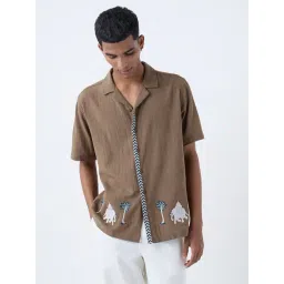 ETA by Westside Brown Embroidered Relaxed-Fit Cotton Shirt-picture-20