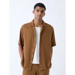 ETA by Westside Brown Solid Relaxed-Fit Cotton-Blend Shirt-picture-47