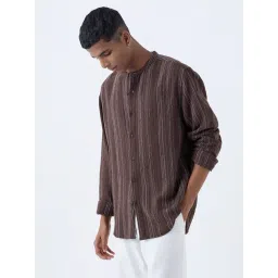 ETA by Westside Dark Brown Striped Relaxed-Fit Cotton Shirt-picture-44