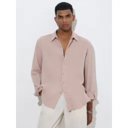 ETA by Westside Dusty Pink Crinkled-Textured Relaxed-Fit Cotton Shirt-picture-36