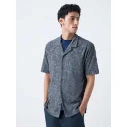 ETA by Westside Grey Floral Textured Relaxed-Fit Cotton-Blend Shirt-picture-20