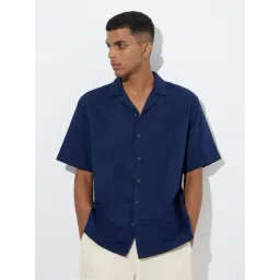 ETA by Westside Indigo Self-Patterned Relaxed-Fit Cotton Shirt-picture-24