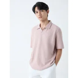 ETA by Westside Light Pink Self Relaxed-Fit Cotton-Blend Polo T-Shirt-picture-29