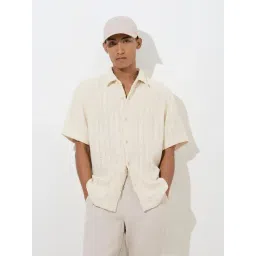 ETA by Westside Off-White Knit-Textured Relaxed-Fit Cotton Shirt-picture-17