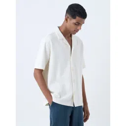 ETA by Westside Off-White Textured Relaxed-Fit Cotton-Blend Shirt-picture-30