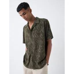ETA by Westside Olive Paisley Relaxed-Fit Cotton-Blend Shirt-picture-30