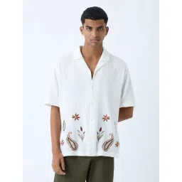 ETA by Westside White Floral Embroidered Relaxed-Fit Cotton Shirt-picture-35