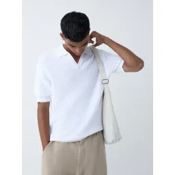 ETA by Westside White Knit-Textured Relaxed-Fit Cotton Polo T-Shirt-picture-40