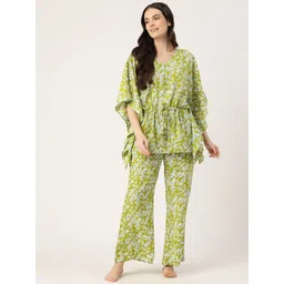 ETC Floral Printed Kaftan Top with Pyjamas Night suit-picture-26