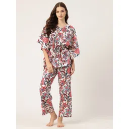 ETC Floral Printed Pure Cotton Kaftan Night Suit-picture-35