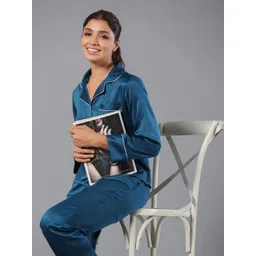 ETC  Teal Lapel Collar Long Sleeves Night suit image 2