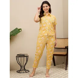 ETC Women Floral Printed Pure Cotton Shirt Collar Night suit-picture-13